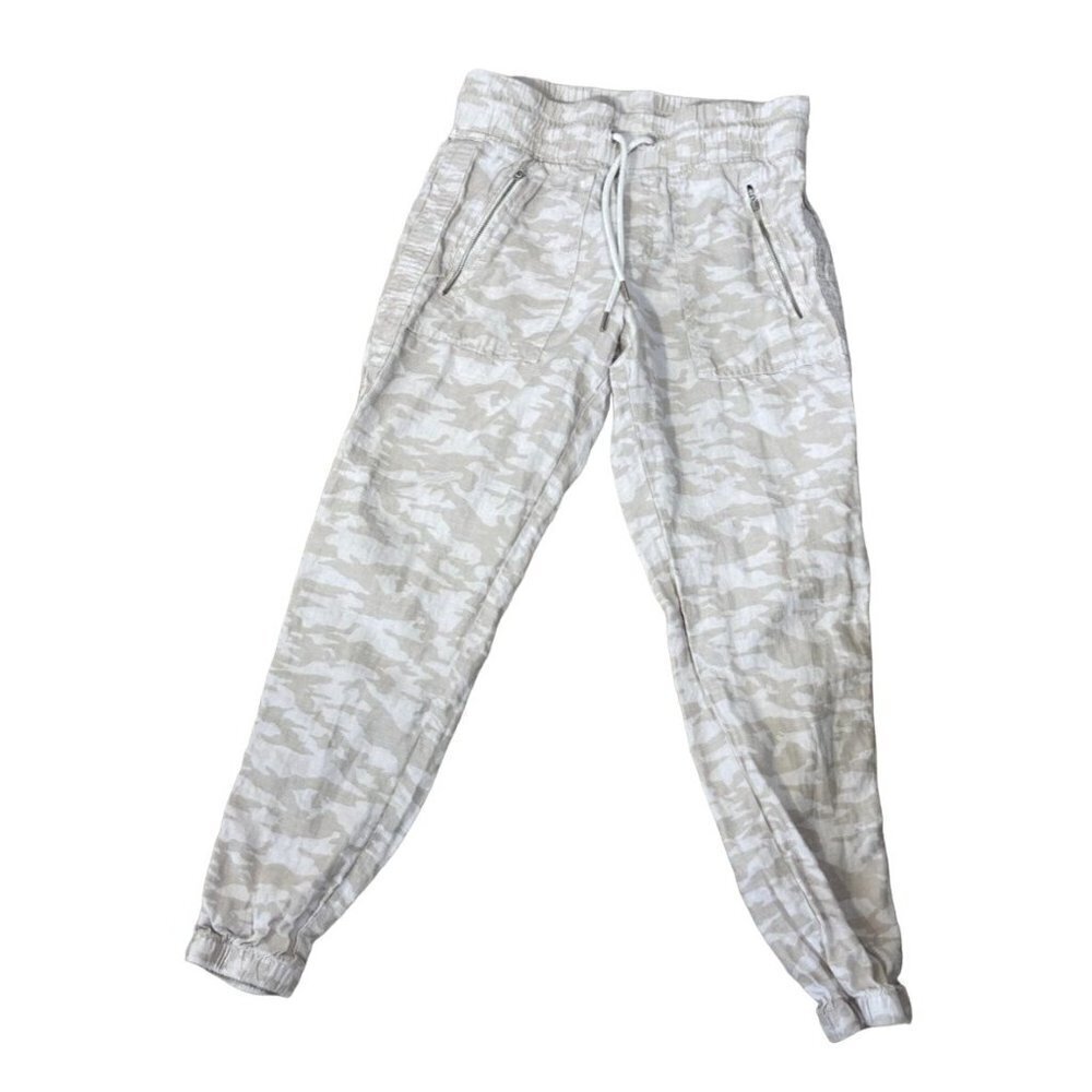 Athleta Cabo Tide Linen Jogger Pant Cream Tan Pull On Size 2